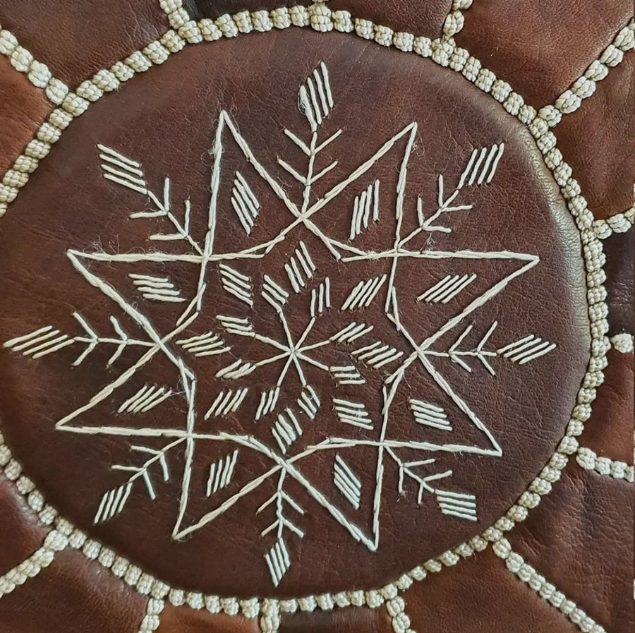 Handcraft Brown Moroccan Leather Pouf
