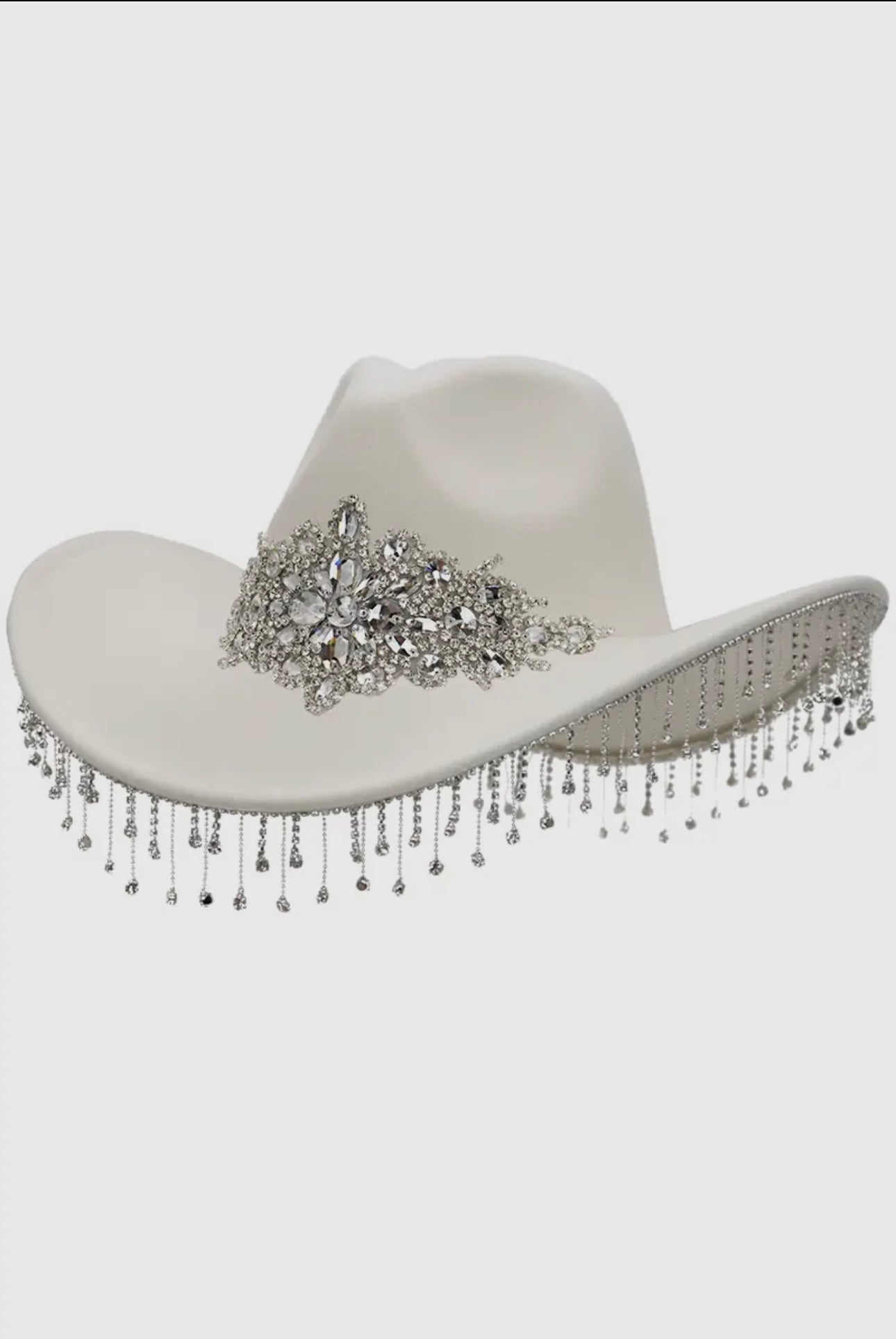 White Rhinestones Fringe Western Hat - Coastal Cowgirls