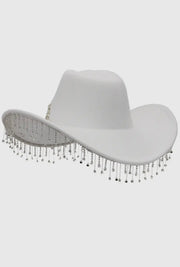 White Rhinestones Fringe Western Hat - Coastal Cowgirls