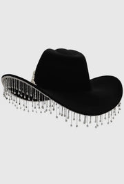 Black Rhinestones Fringe Western Hat - Coastal Cowgirls