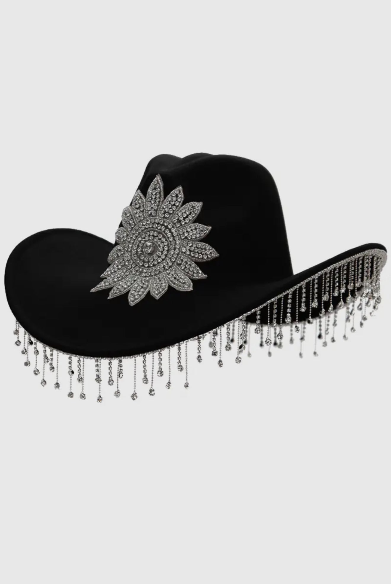 Black Floral Rhinestones Fringe Western Hat - Coastal Cowgirls