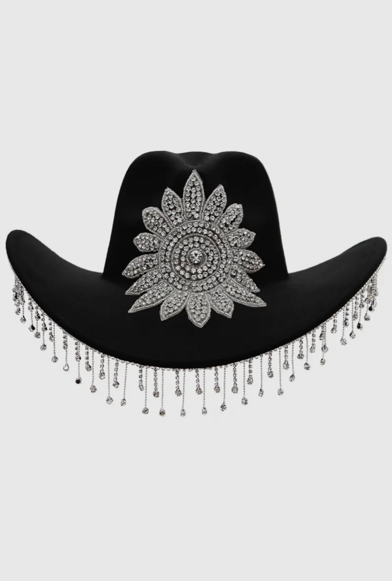 Black Floral Rhinestones Fringe Western Hat - Coastal Cowgirls