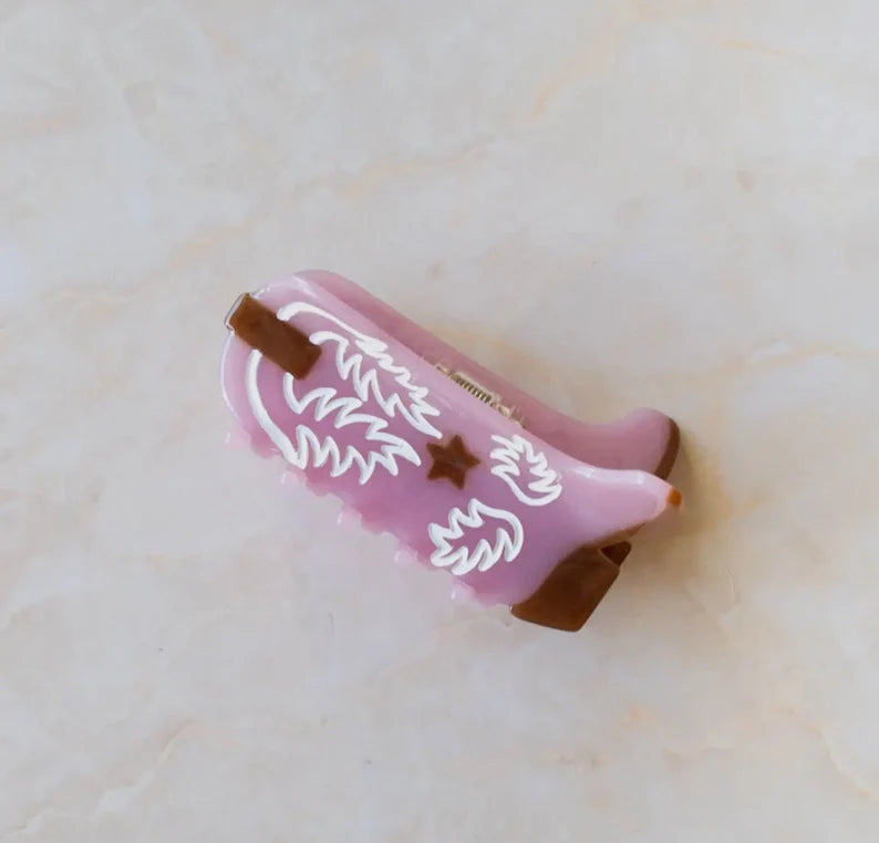 Cowgirl Boot Hair Clip Tiepology Pink
