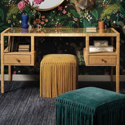 Real Suede Leather Square Fringe Ottoman Pouf