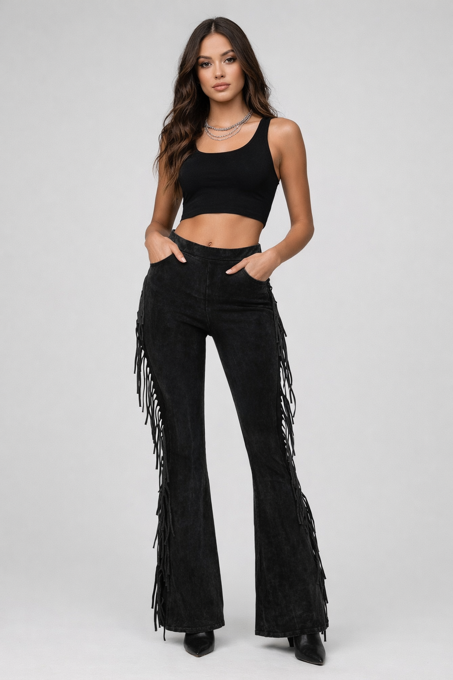 Black Bell Bottom Fringe Leggings