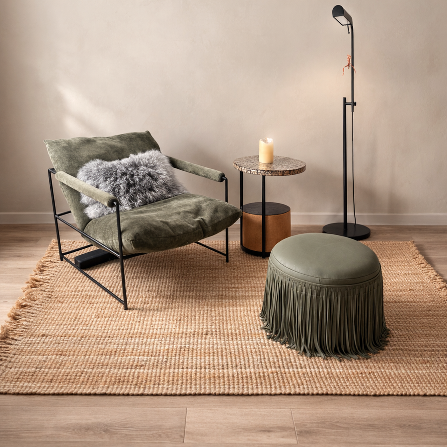 Leather Suede Ottoman Pouf