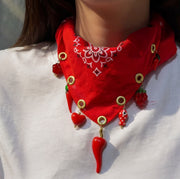 Cherry Charm Bandana Necklace Scarf – Western Boho Statement Neck Scarf