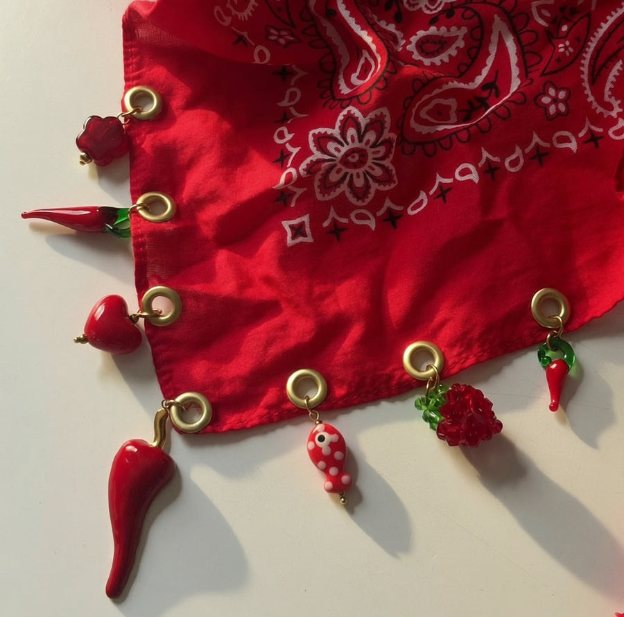 Cherry Charm Bandana Necklace Scarf – Western Boho Statement Neck Scarf