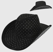 Sombrero estilo western con flecos y diamantes de imitación negros