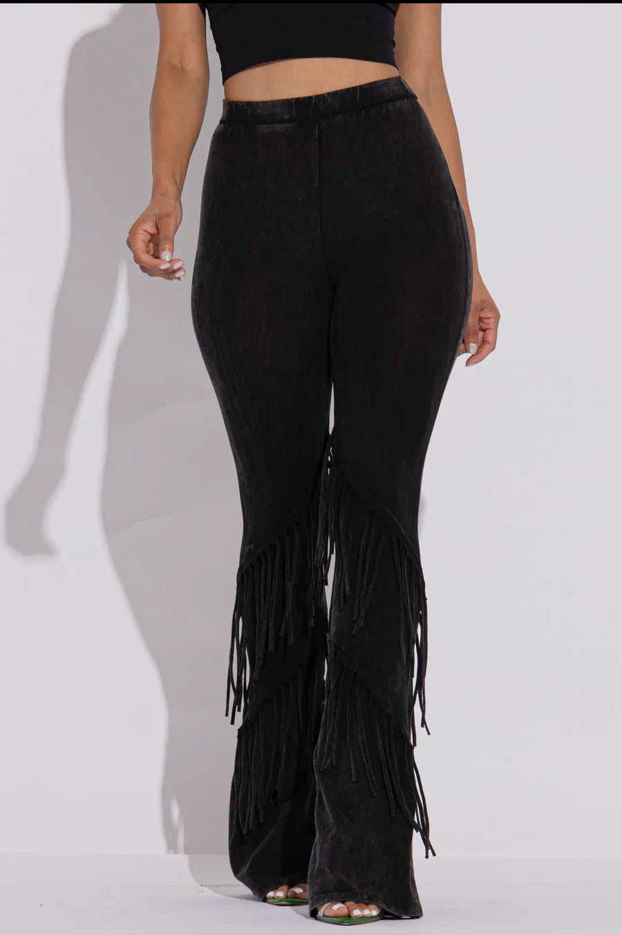 Black Bell Bottom Fringe Leggings