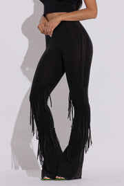 Black Bell Bottom Fringe Leggings