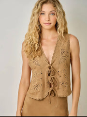 Desert Bloom Western Eyelet Tie-Front Vest