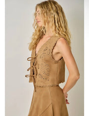 Desert Bloom Western Eyelet Tie-Front Vest