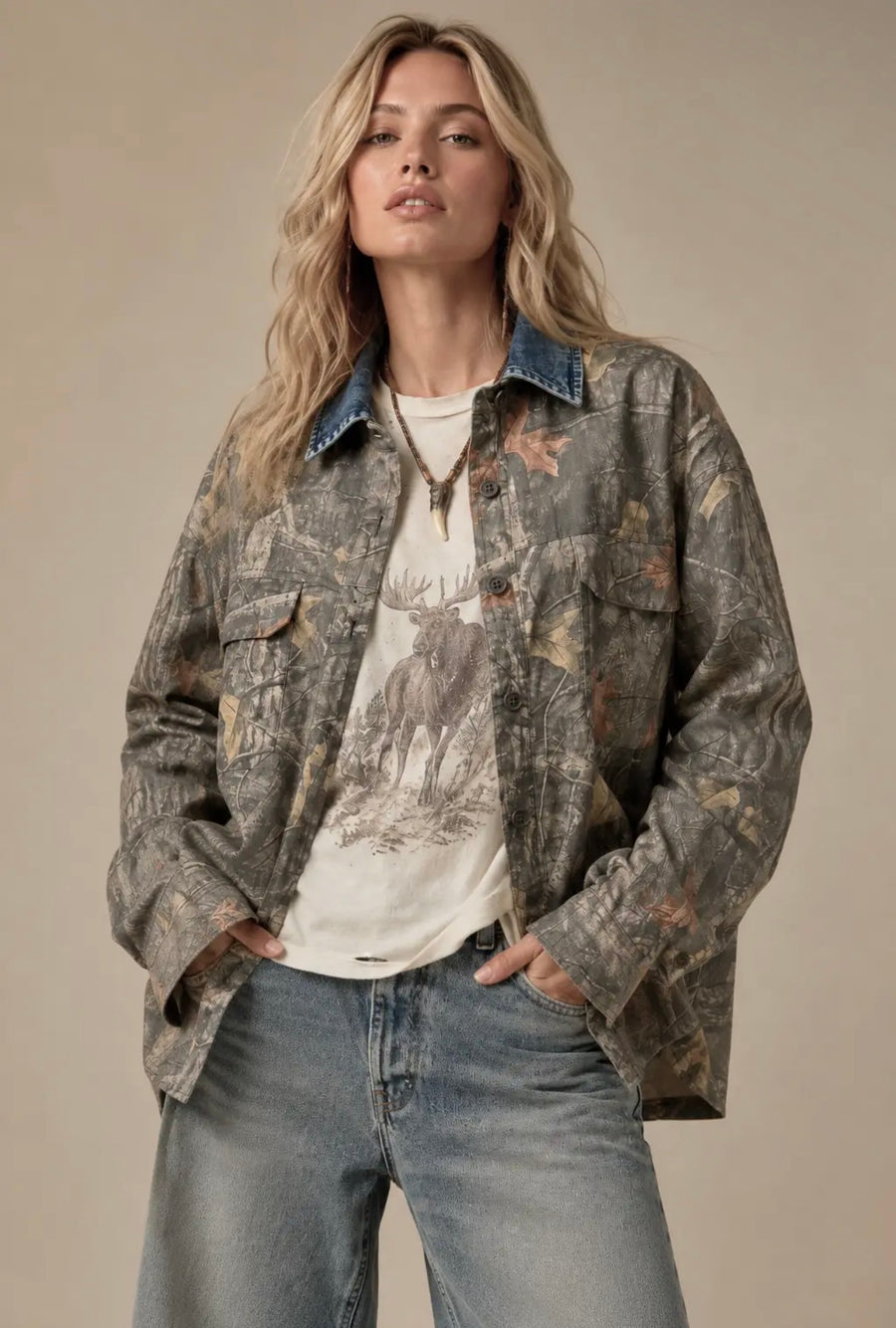 Wildwood Camo Denim Collar Overshirt