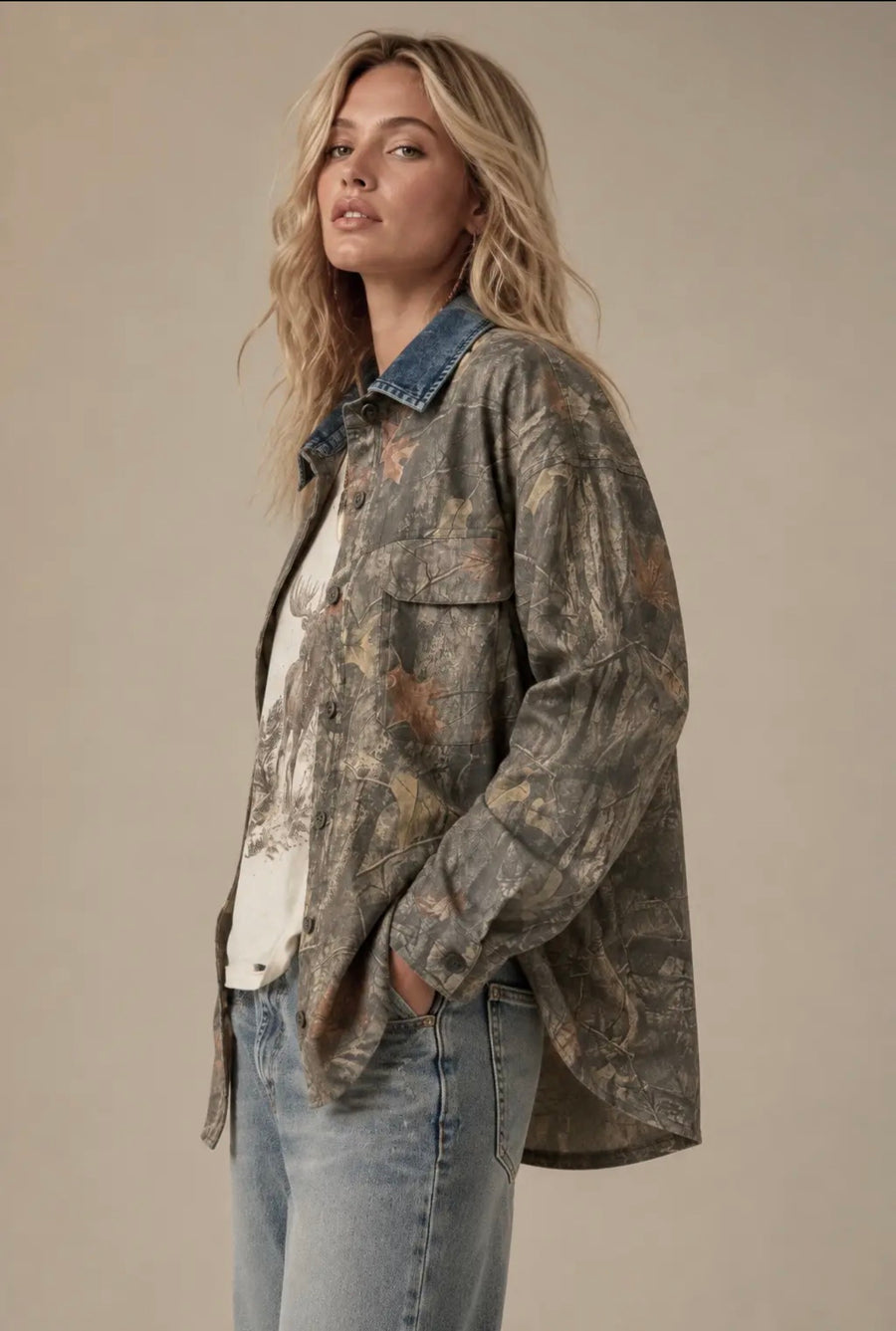 Wildwood Camo Denim Collar Overshirt