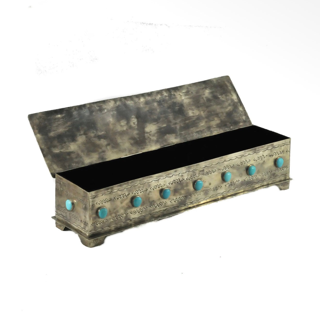 J. Alexander Rustic Silver Large Mantle Box with Turquoise