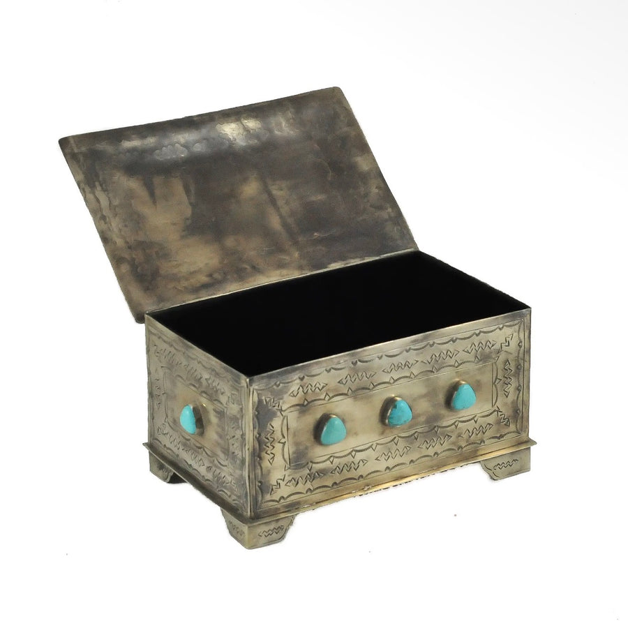 Small 9-Stone Turquoise Box | J. Alexander Rustic Silver