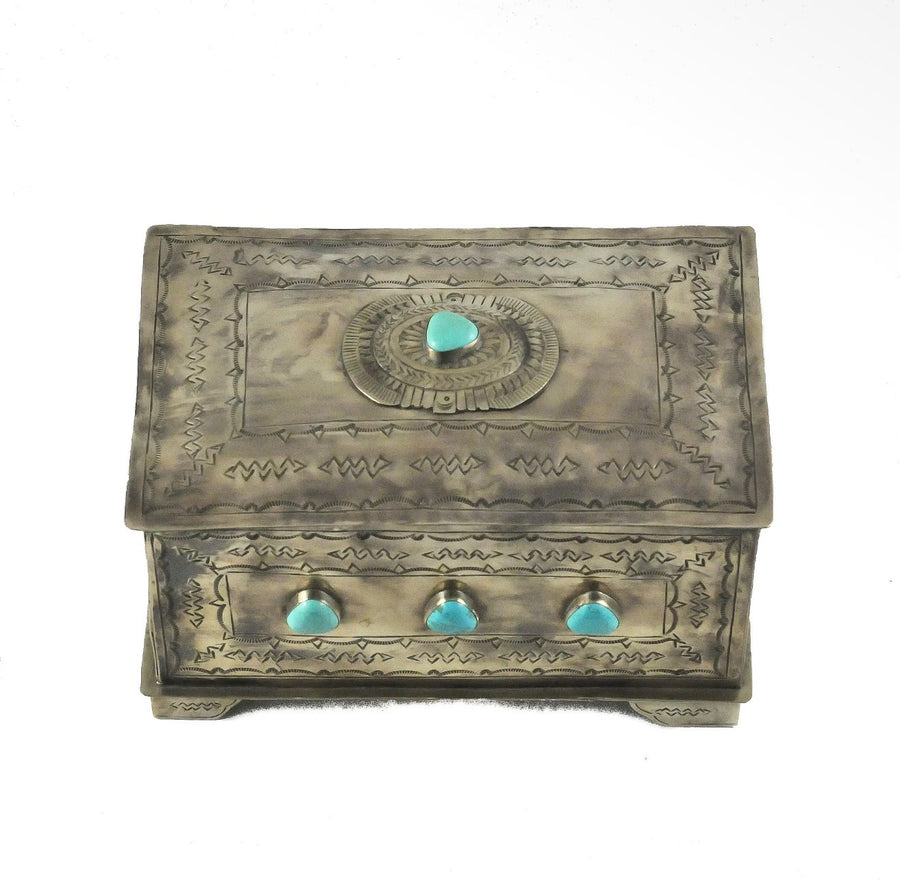 Small 9-Stone Turquoise Box | J. Alexander Rustic Silver