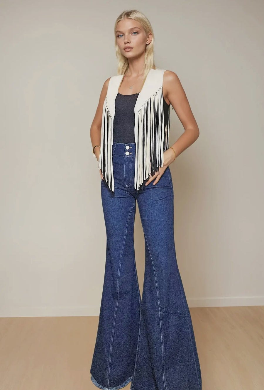 White + Black Fringe Vest
