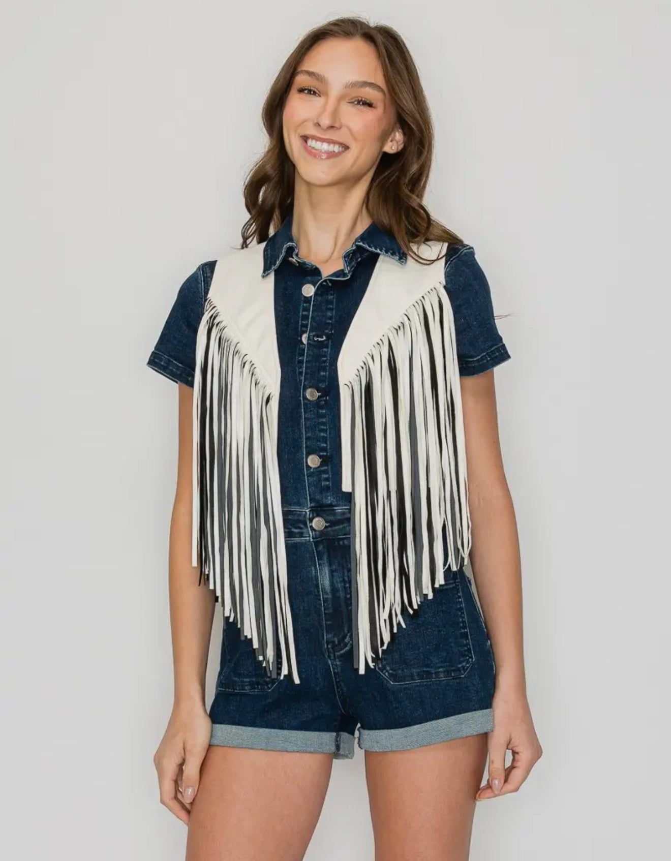 White + Black Fringe Vest