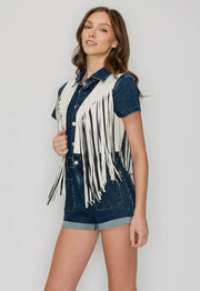 White + Black Fringe Vest