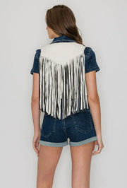 White + Black Fringe Vest