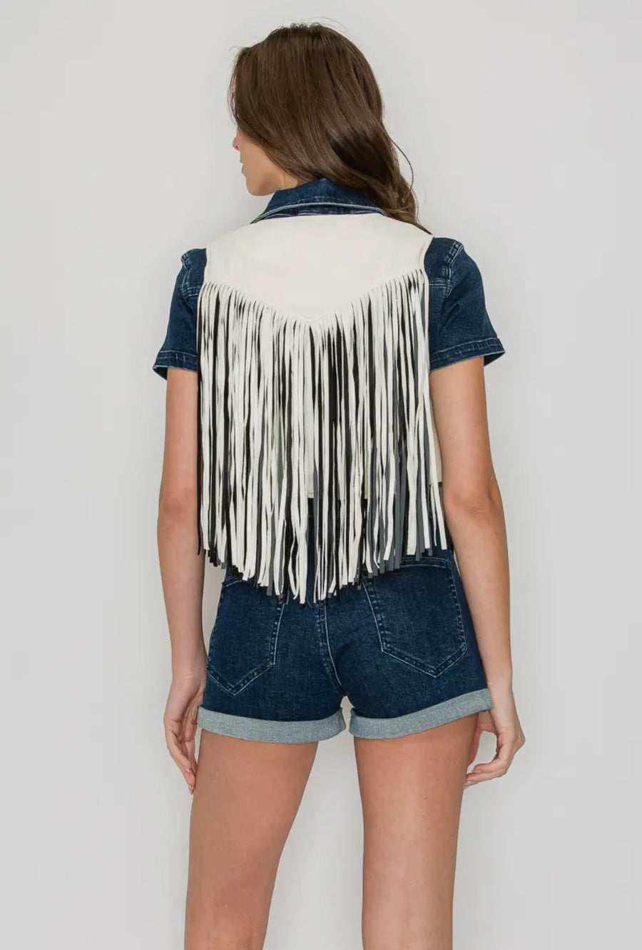 White + Black Fringe Vest