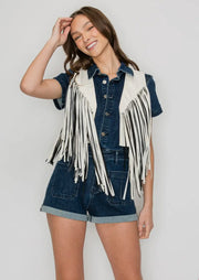 White + Black Fringe Vest