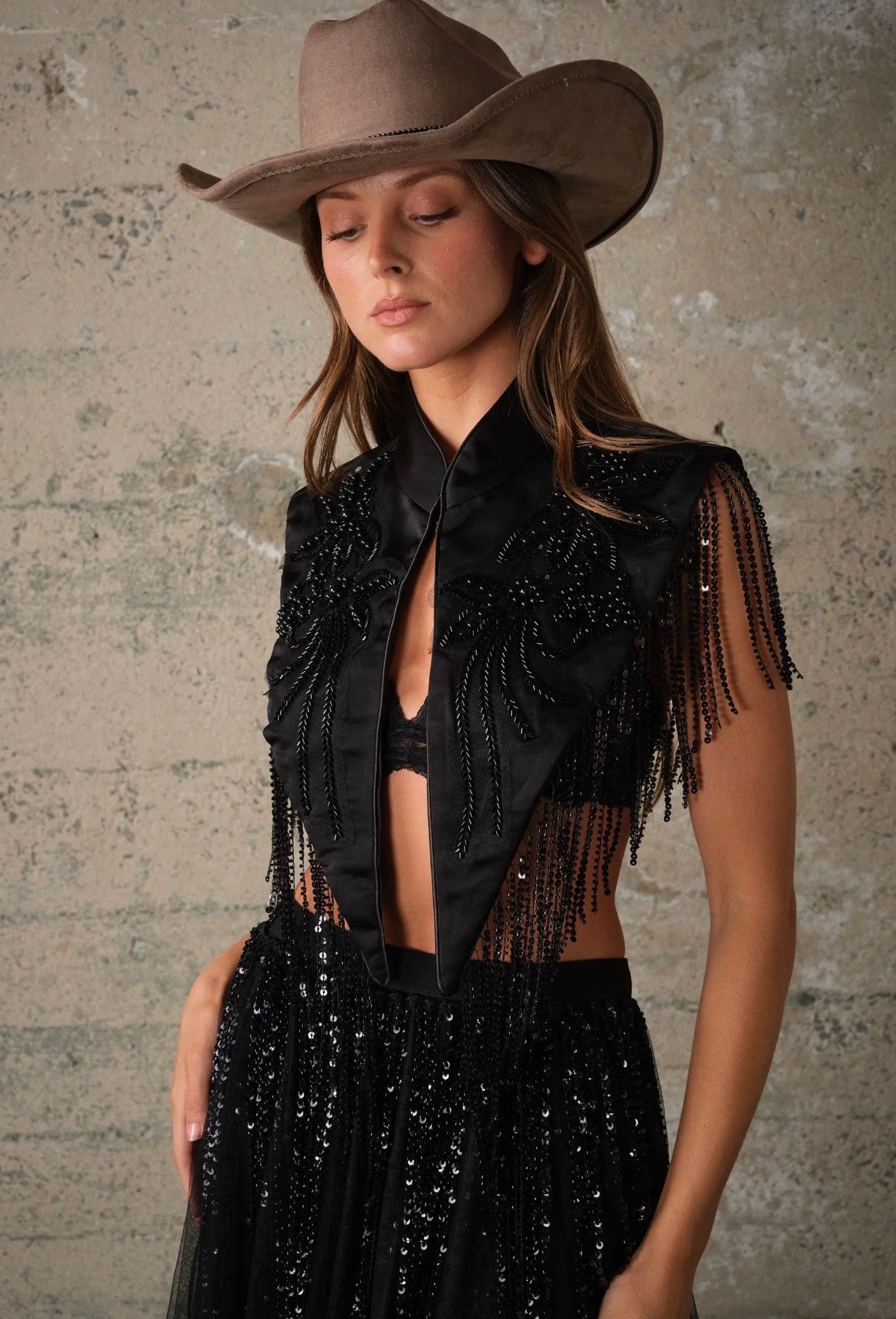 Midnight Rodeo Black Sequin Fringe Western Vest