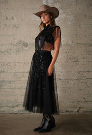 Midnight Rodeo Black Sequin Fringe Western Vest