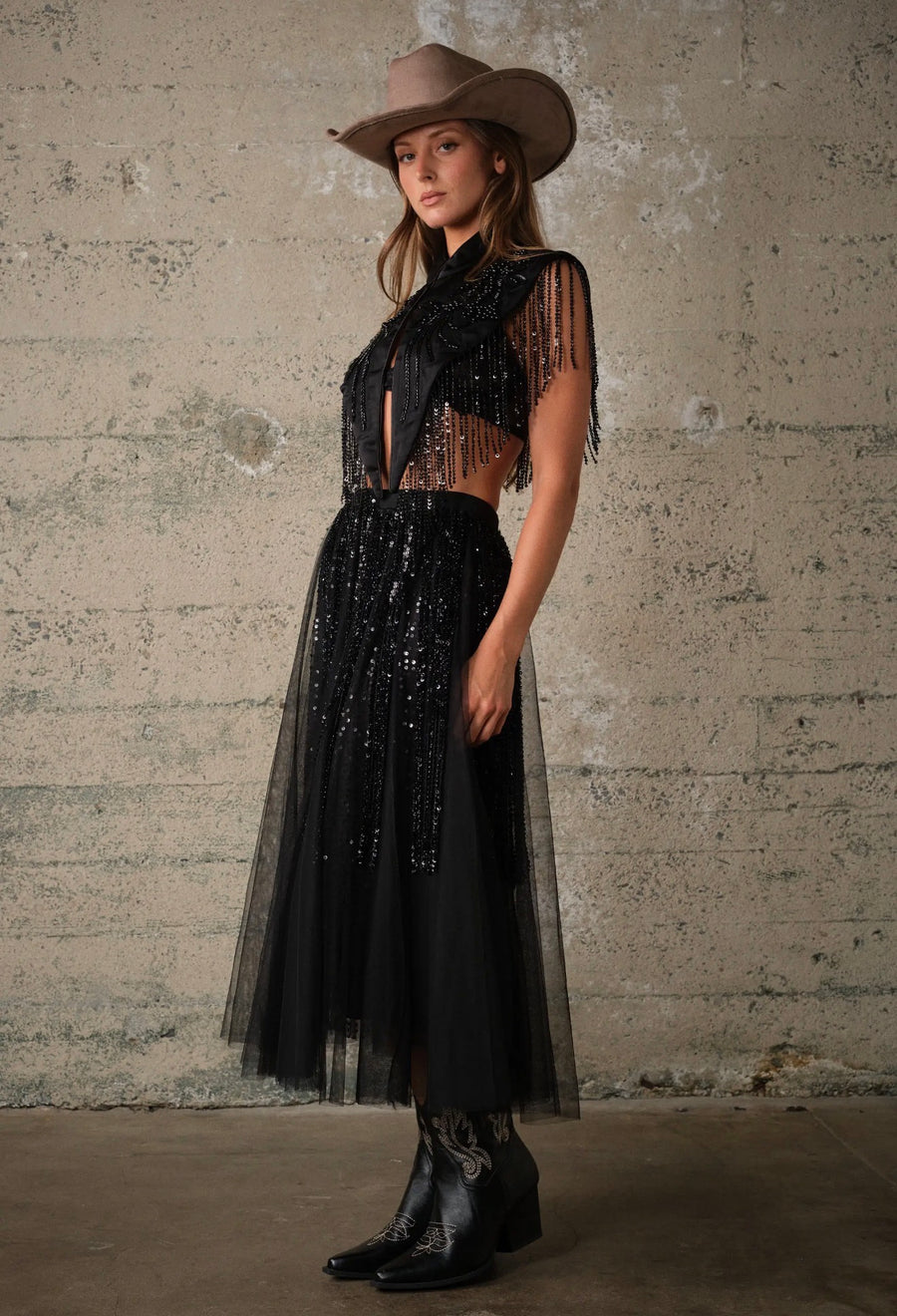 Midnight Rodeo Black Sequin Fringe Western Vest
