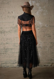 Midnight Rodeo Black Sequin Fringe Western Vest