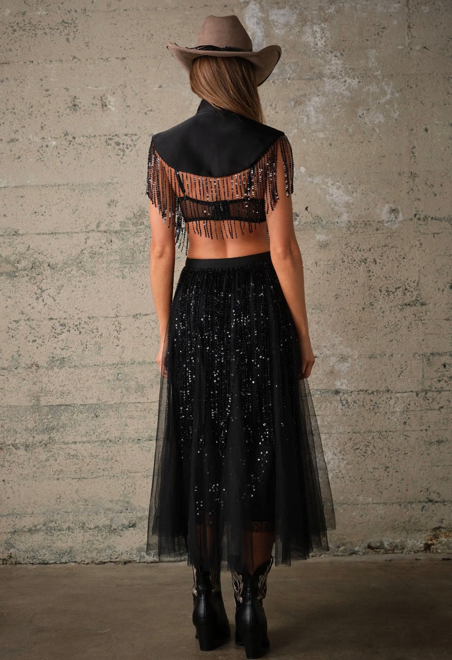 Midnight Rodeo Black Sequin Fringe Western Vest