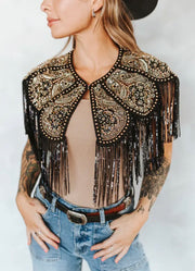 The Gilded Outlaw – Black & Gold Beaded Fringe Western Cape