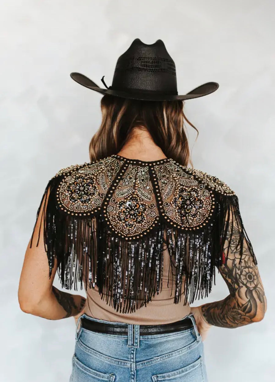 The Gilded Outlaw – Black & Gold Beaded Fringe Western Cape