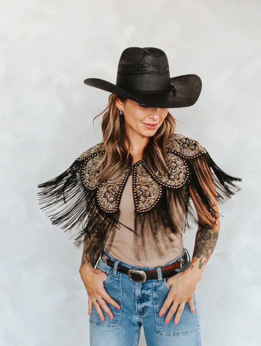 The Gilded Outlaw – Black & Gold Beaded Fringe Western Cape