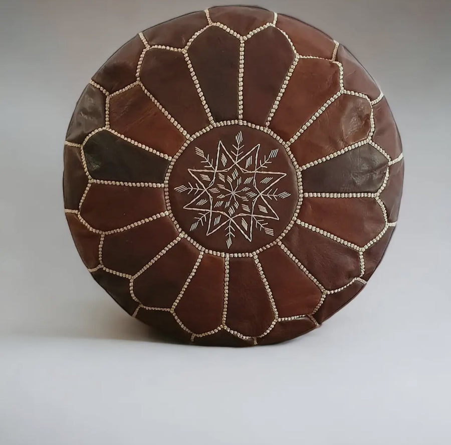 Handcraft Brown Moroccan Leather Pouf