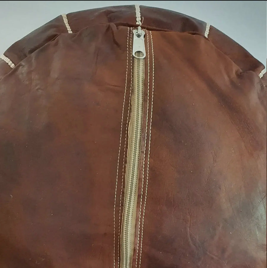 Handcraft Brown Moroccan Leather Pouf
