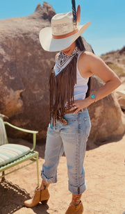 Leather Western Fringe Bandana Scarf