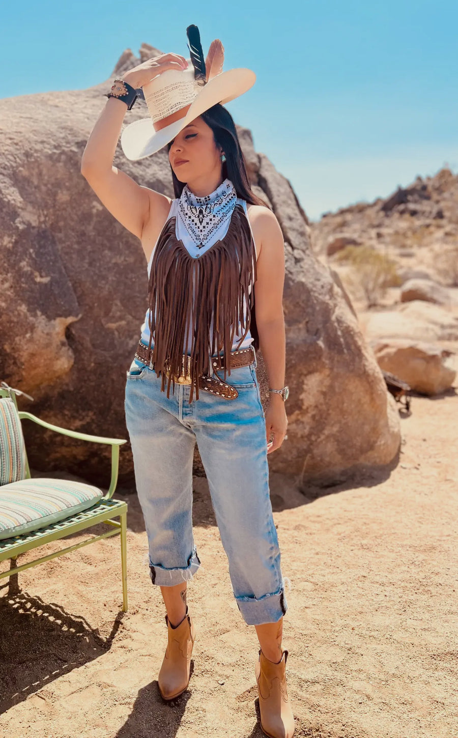 Leather Western Fringe Bandana Scarf