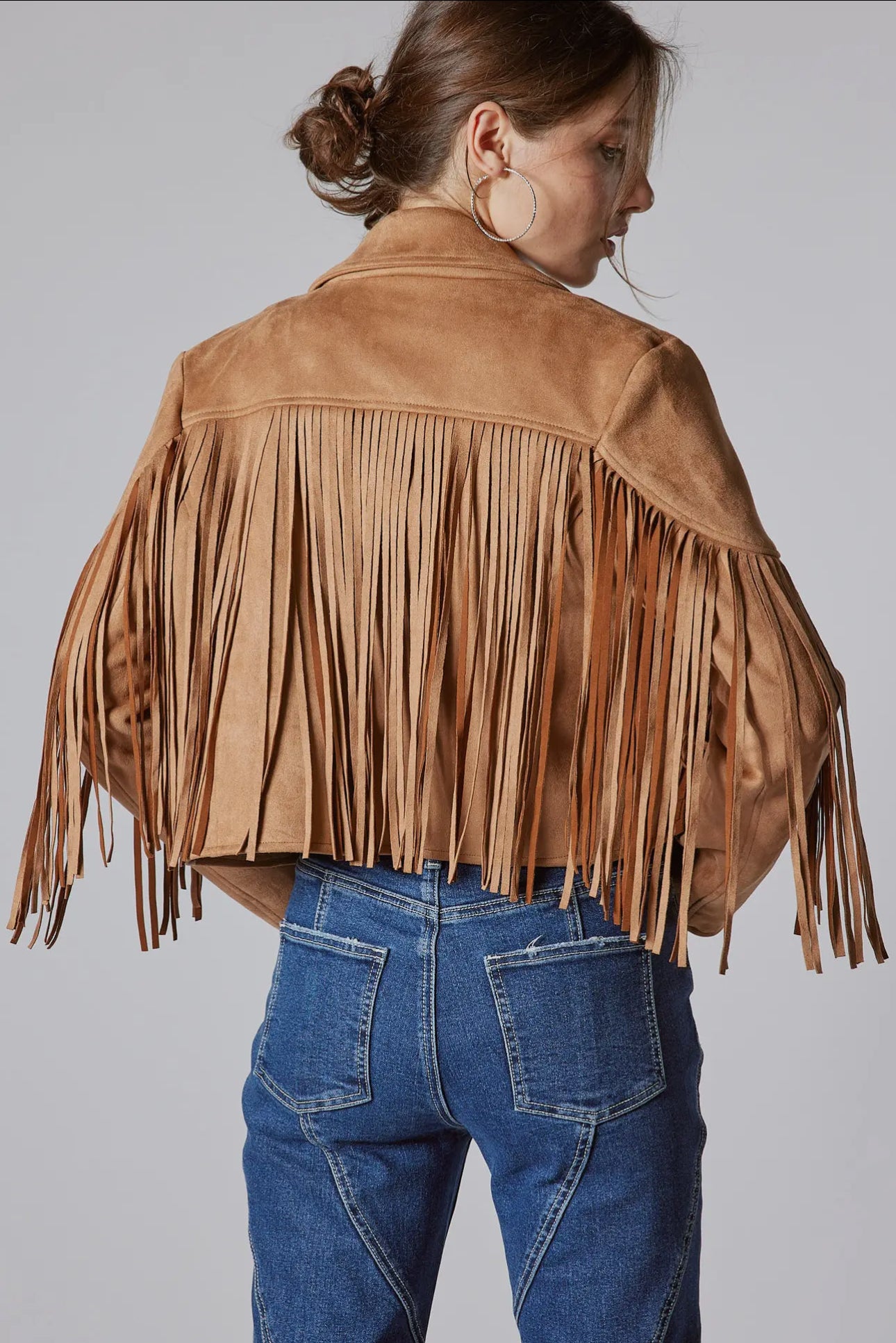 Camel fringe jacket best sale