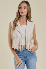 Cream Fringe Vest