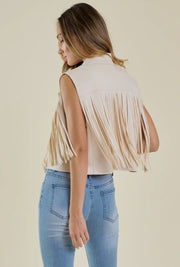 Cream Fringe Vest