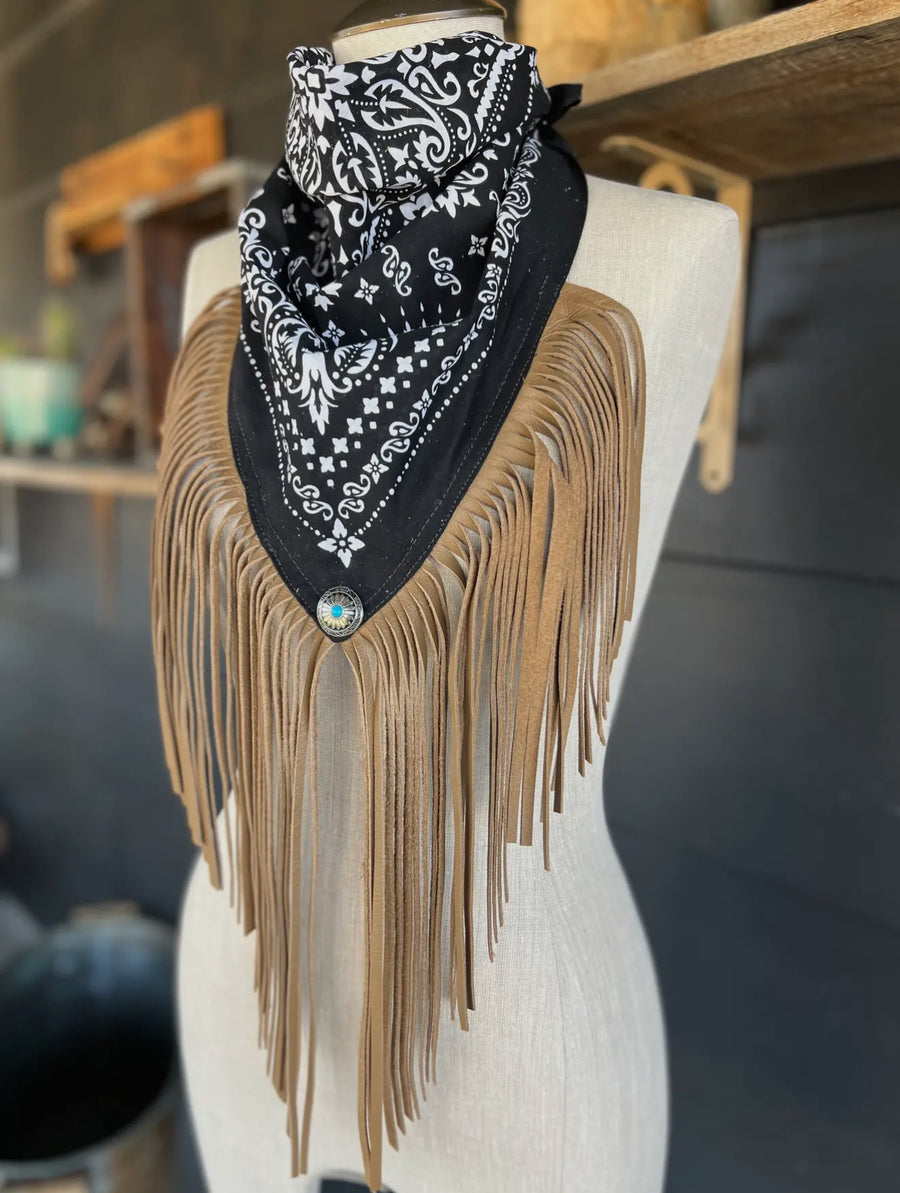 Leather Fringe Bandana Scarf