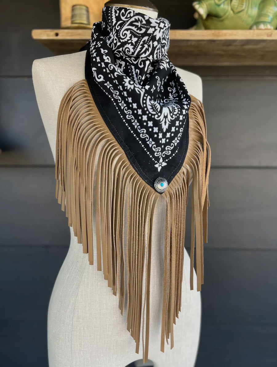 Leather Fringe Bandana Scarf