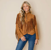 Brown Suede Fringe Western Jacket