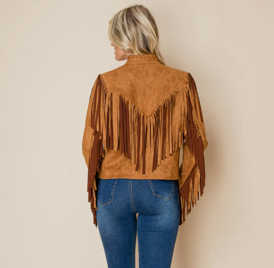 Brown Suede Fringe Western Jacket