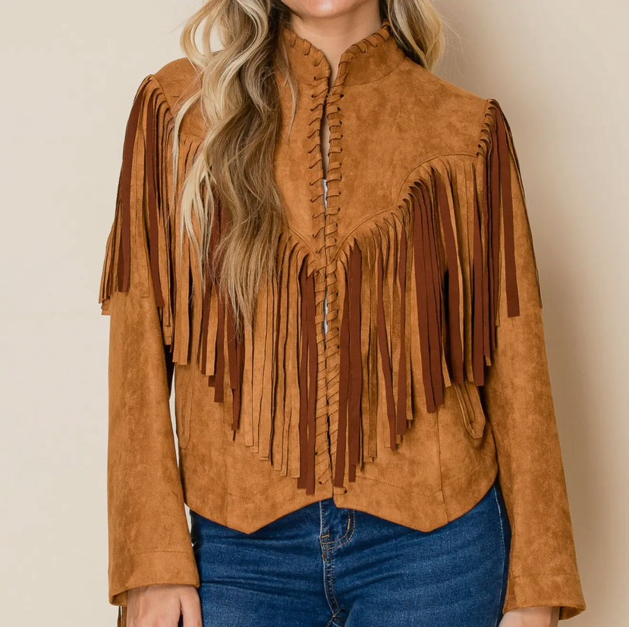 Brown Suede Fringe Western Jacket