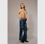 سترة ذات هامش كريمي