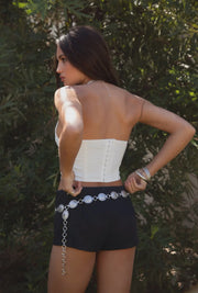 White Western Floral Embroidered Crop Top